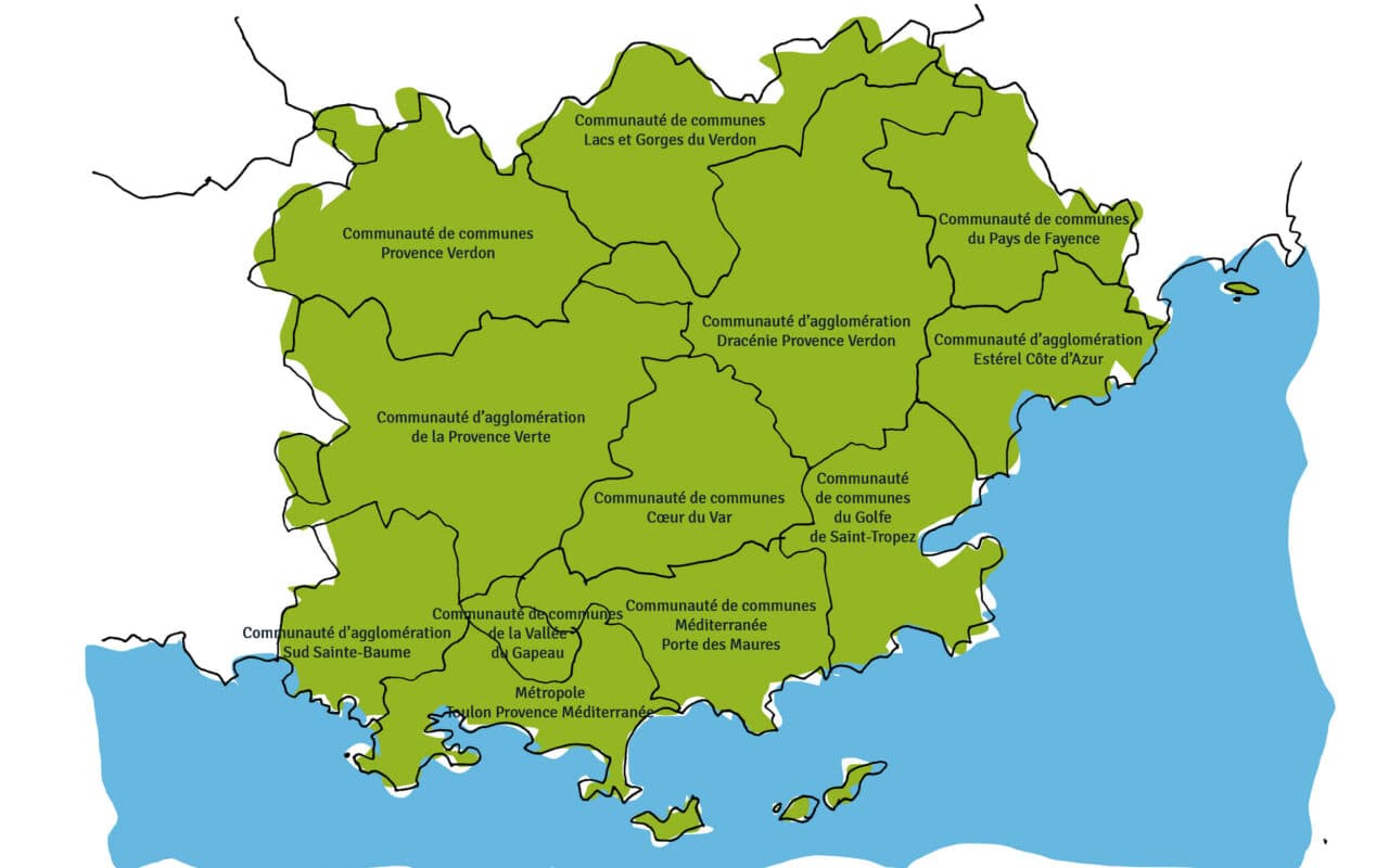 Le communes varoises sont rassemblées en 12 intercommunalités