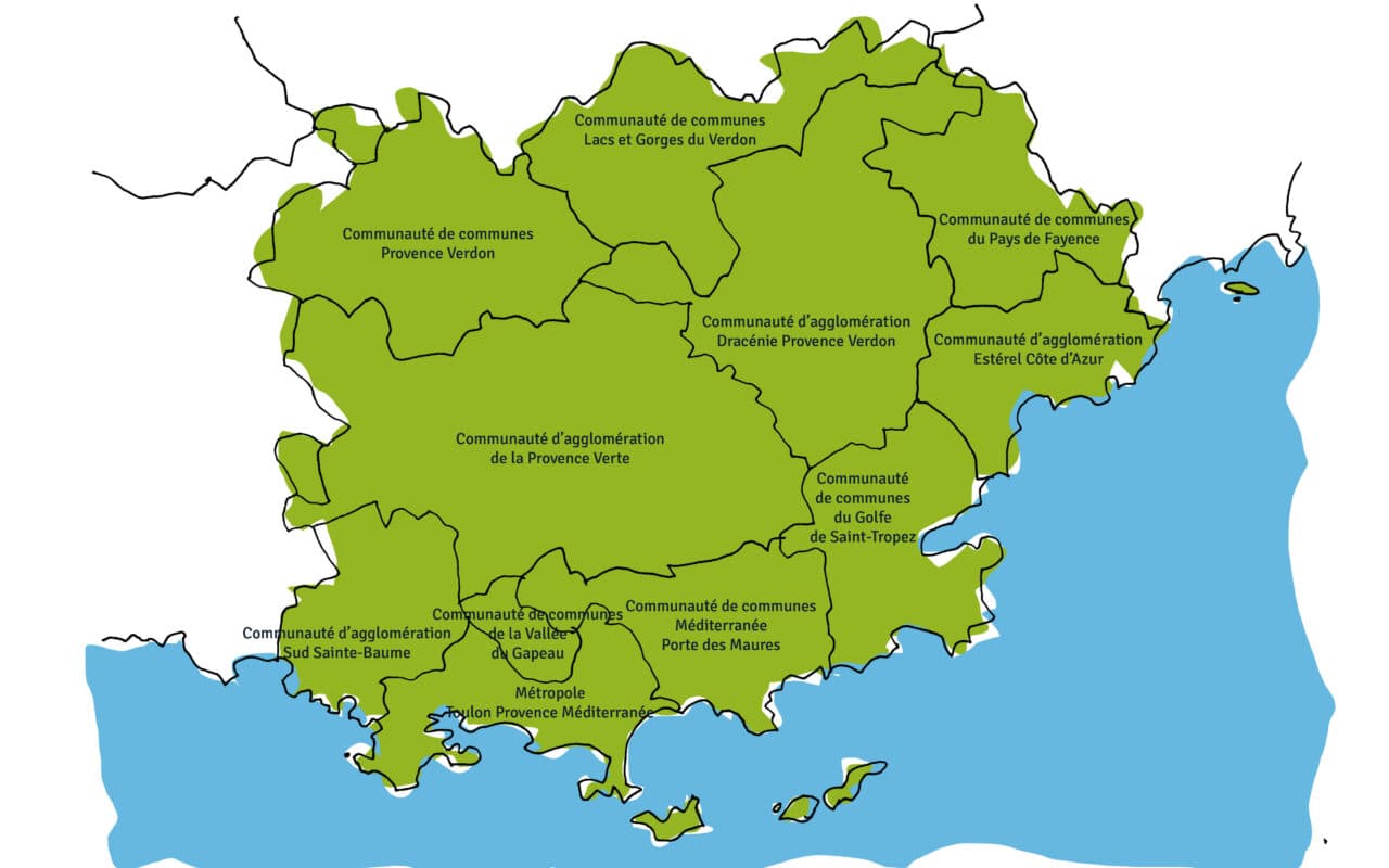 Le communes varoises sont rassemblées en 12 intercommunalités