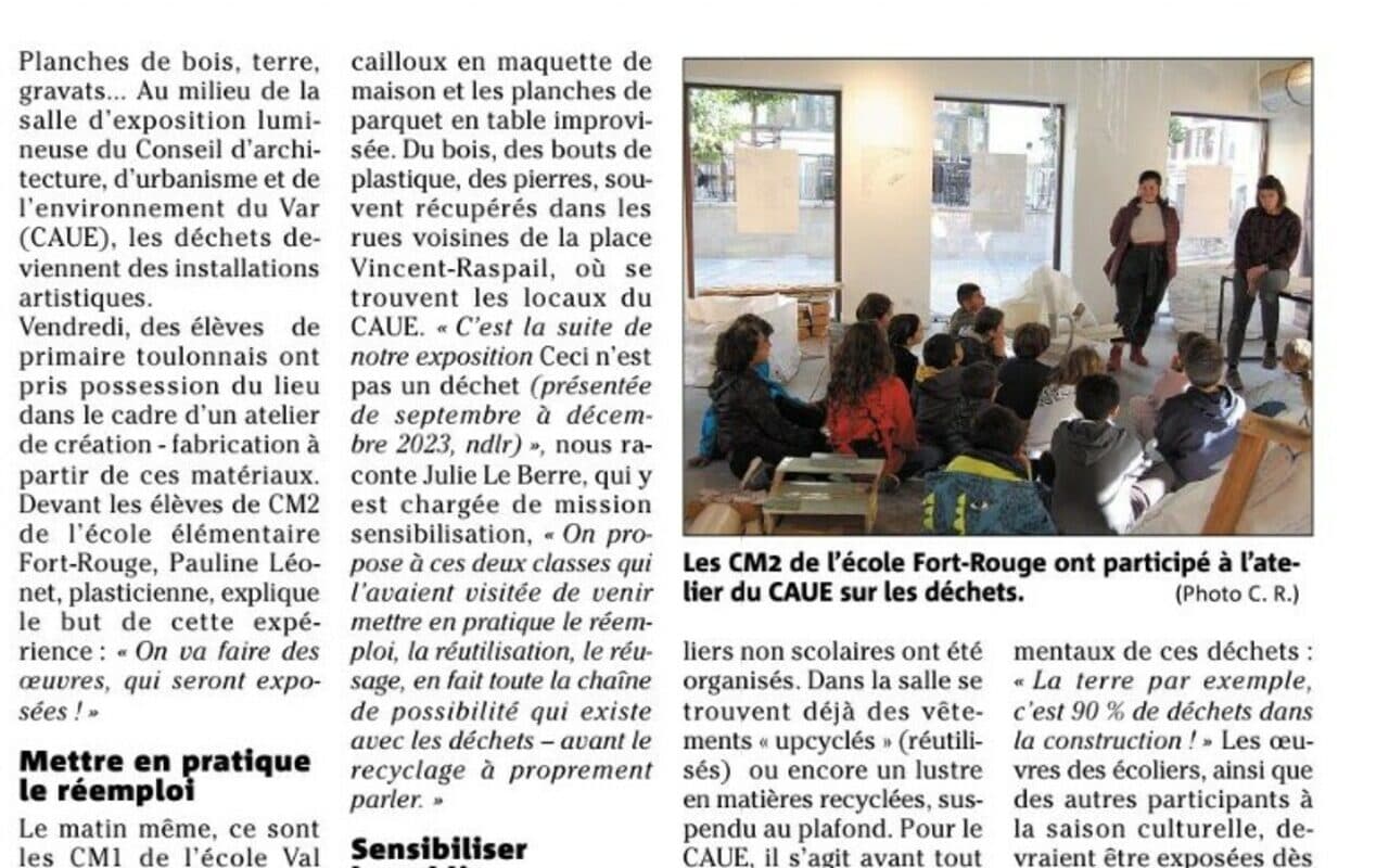 Article de presse var matin février 2024 Ateliers scolaires (1) Crédit: Var Matin